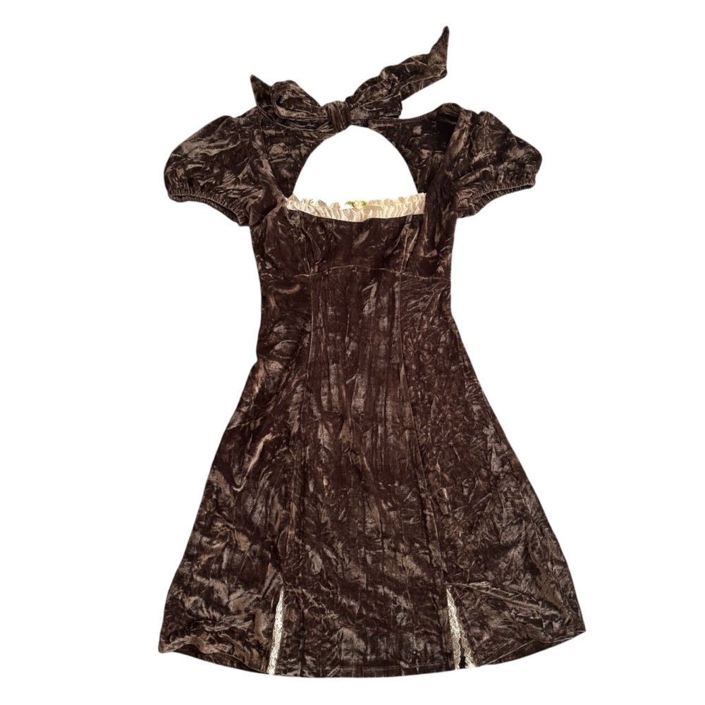 Kimchi Blue Jill Velvet Mini Dress Urban Outfitters Crushed Brown Velvet NWOT XS